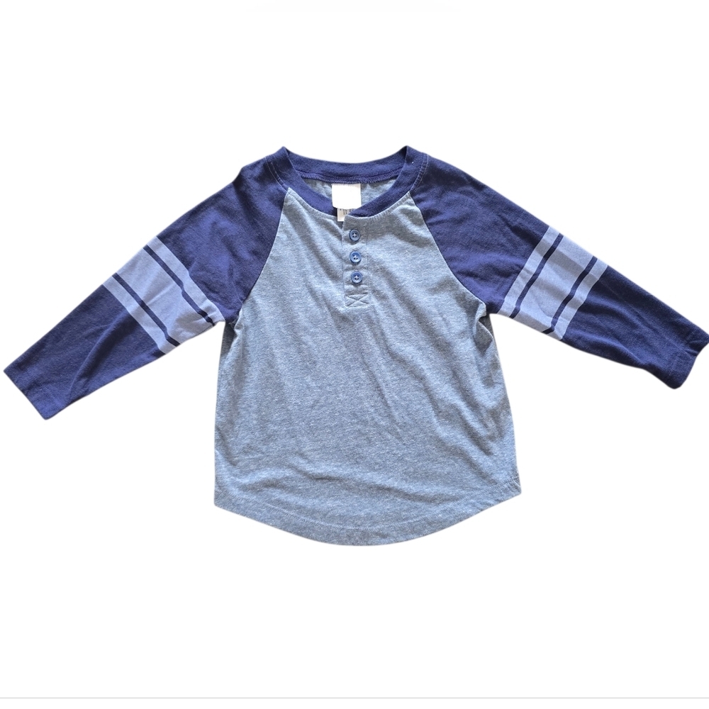 Hanna Andersson Blue Raglan Sleeve Henley Baseball Tee Size 3T